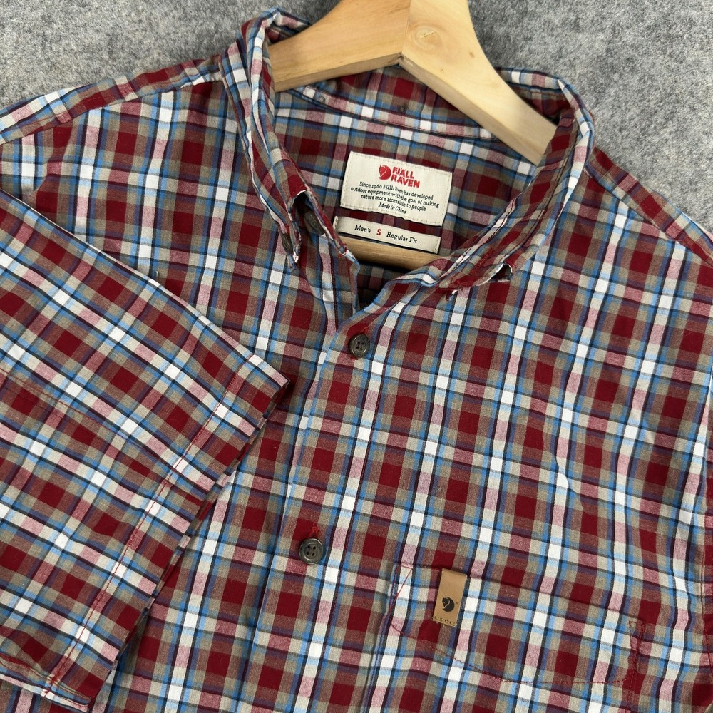 Fjallraven Ovik Shirt Mens Small Red Plaid Cotton Blend Short Sleeve Button